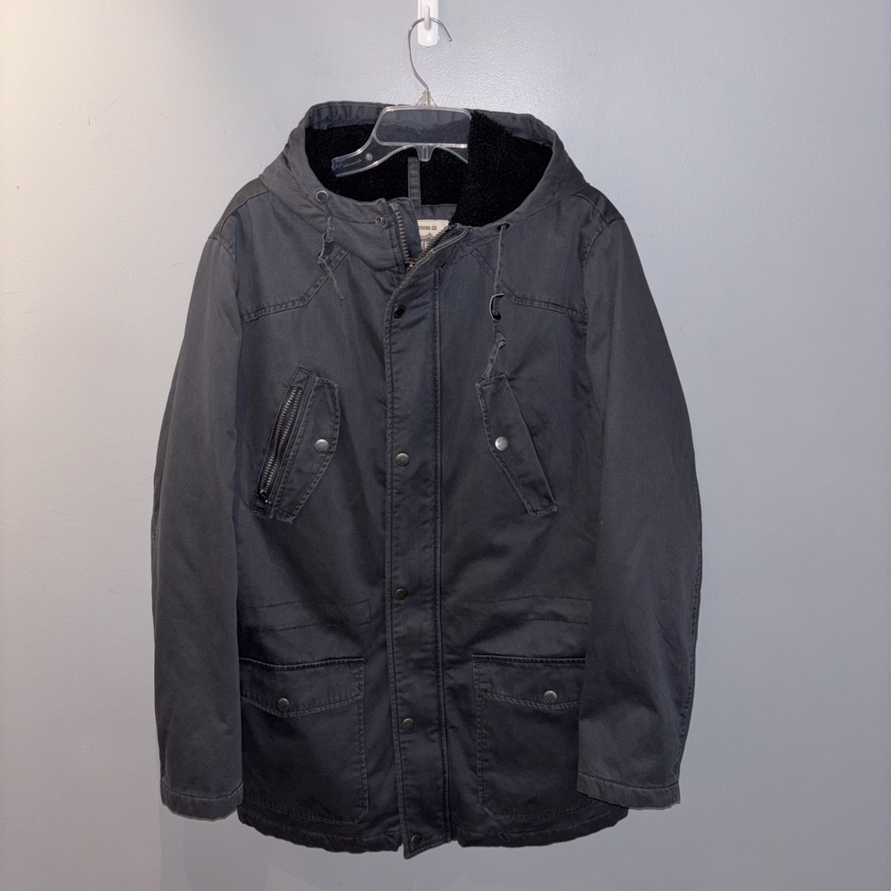 Route 66 Grey Winter Utility Barn Coat Hooded Inside Ties Quilted Women's Size L